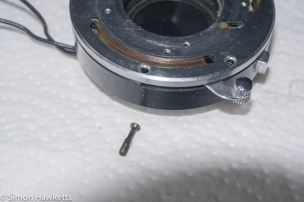 Ciro-Flex TLR  shutter strip down - the shorter bolt fits in this hole