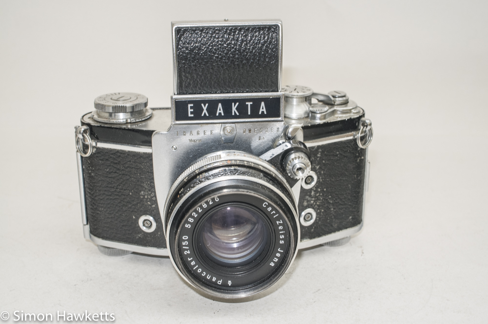 exakta varex iia 35mm slr front view with waist level finder fitted