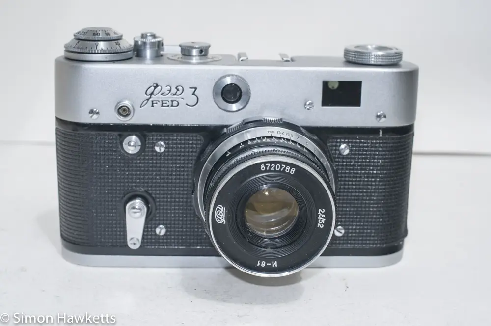 Fed 3 rangefinder camera - Front of camera with lens cap removed