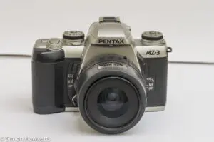 Front view of Pentax MZ-3 with normally supplied 28-80 f/4 kit lens