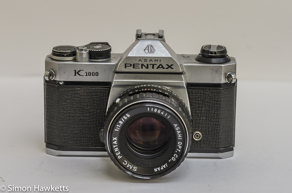 Front view of the Pentax K1000 35mm camera