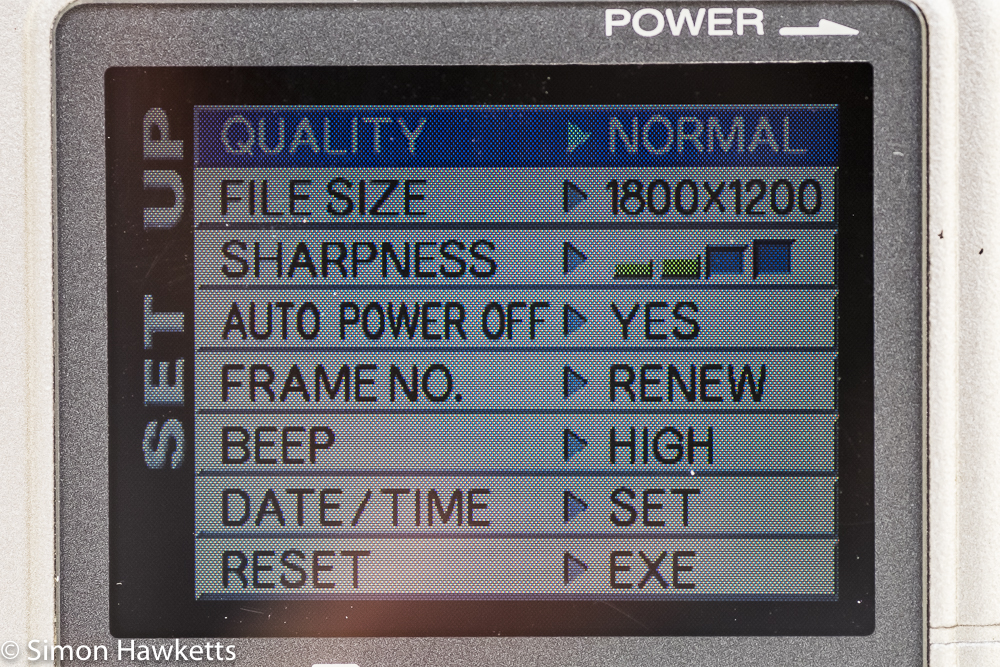 Fuji MX-2900 compact camera - setup menu display