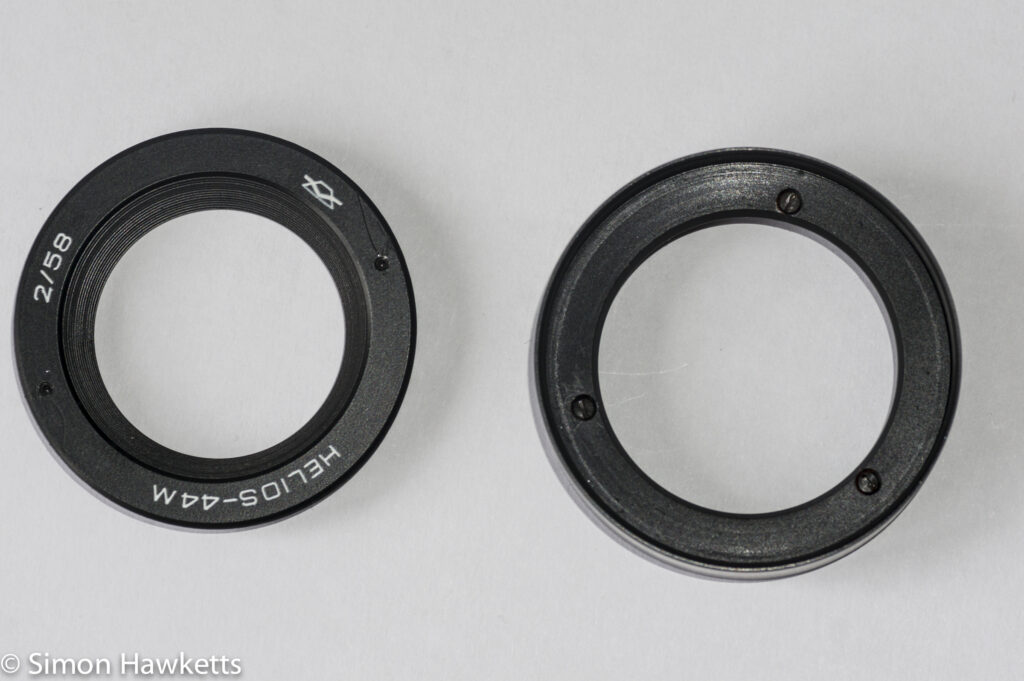 Helios 44M focus thread cleanup -  lens filter ring and name plate