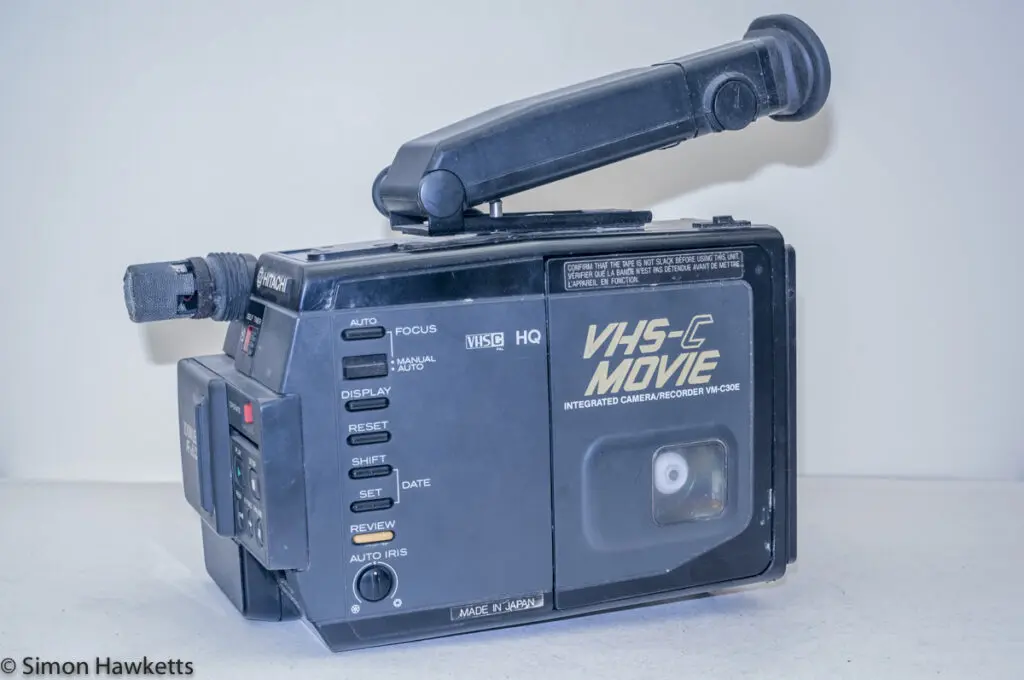 Hitachi VM-C30E VHS-C camcorder - side view showing controls