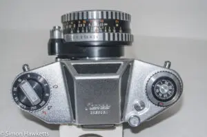 Ihagee Exa 500 35mm film camera - camera top showing controls