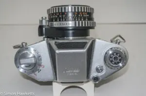 Ihagee Exakta IIa 35mm camera - top view showing control layout