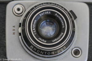 Ilford Sportsman 35mm viewfinder camera showing dacora dignar 45mm f/2.8 lens