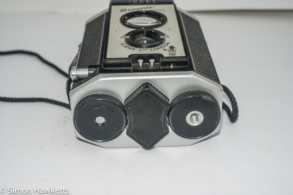 Kodak Brownie Reflex camera - bottom view showing film advance knob