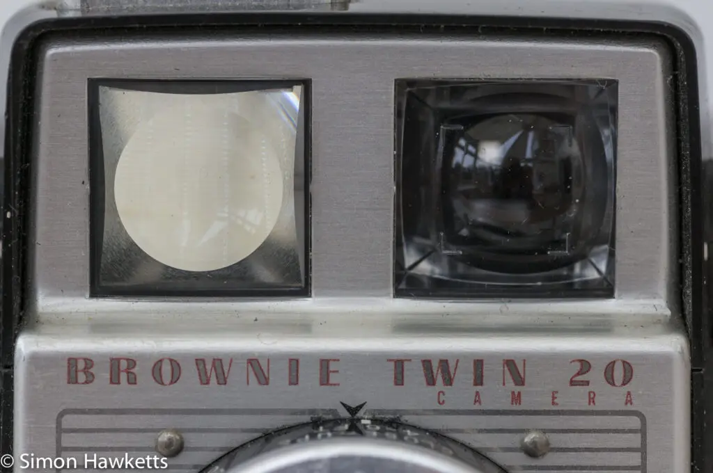 Kodak Brownie Twin 20 roll film camera showing two viewfinders