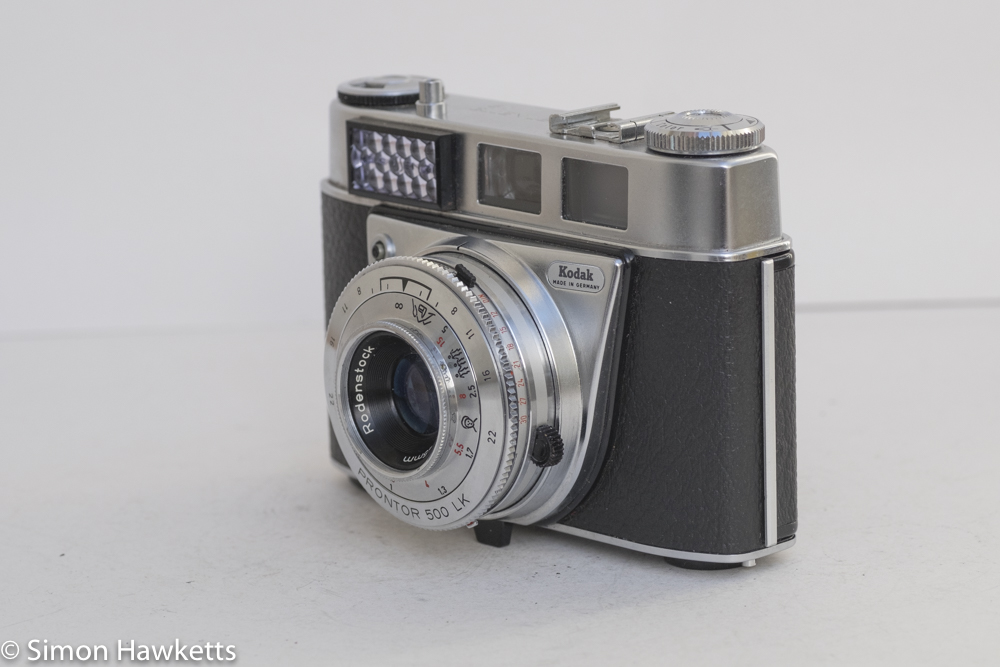 Kodak Retinette 1B 35mm viewfinder camera - side view showing focus, aperture and film speed settings