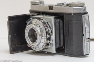 Kodak Retinette Type 017 35mm folding camera - side view showing aperture, shutter speed and focus