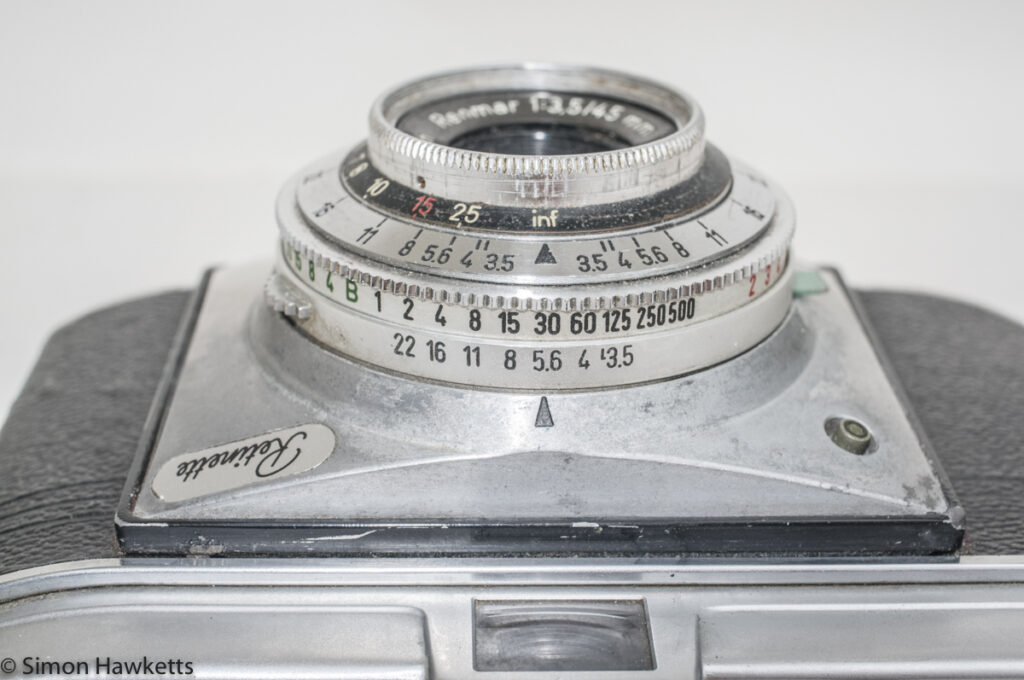 Kodak Retinette Type 22 35mm camera - Top View showing exposure settings