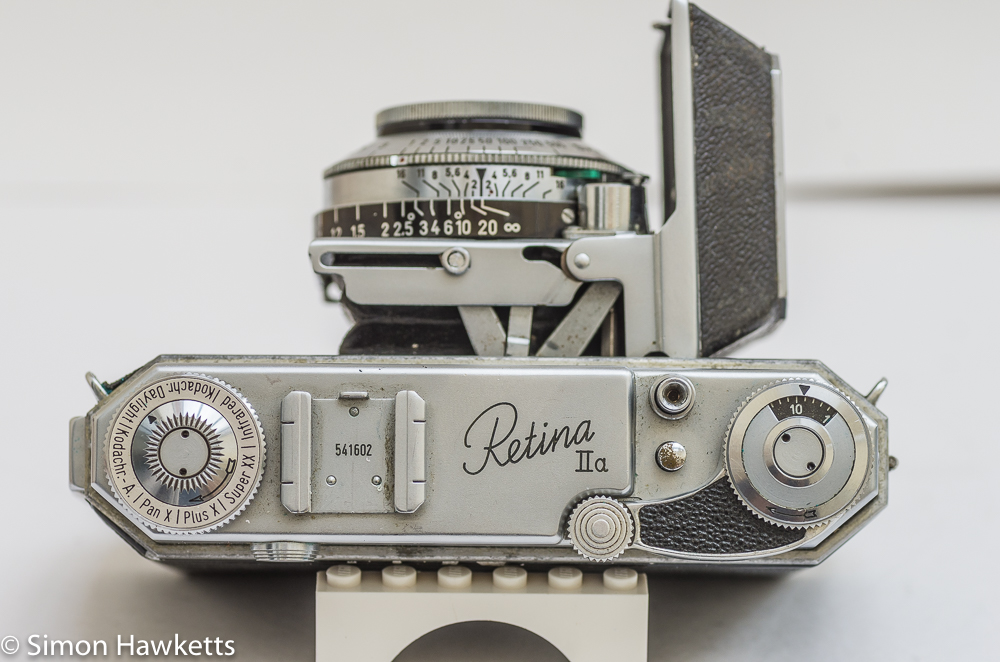 Kodak Retina IIa 35mm rangefinder camera top view showing the controls