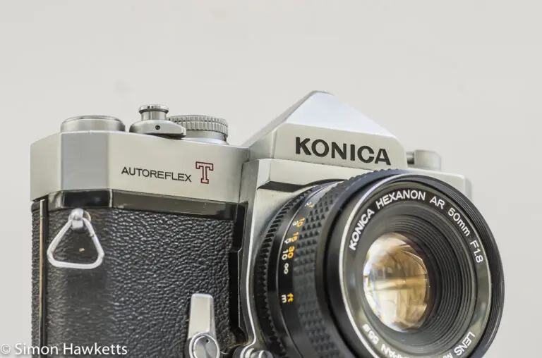 Konica Autoreflex T2 35mm slr fitted with Konica Hexanon AR 50mm f/1.8 lens