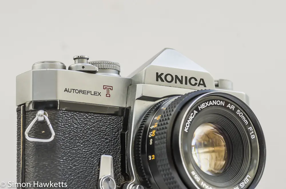 Konica Autoreflex T2 35mm slr fitted with Konica Hexanon AR 50mm f/1.8 lens