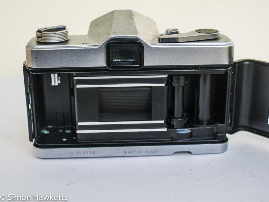 Kowa SE 35mm slr showing film chamber - shutter fired
