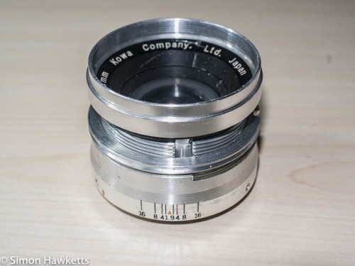 Kowa SE lens & aperture repair - lens assembly with focus ring removed