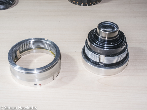 Kowa SE lens & aperture repair - lens assembly with helicoid removed