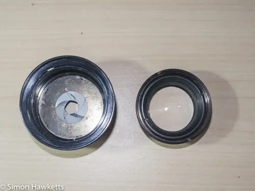 Kowa SE lens & aperture repair - lens with front lens elements removed
