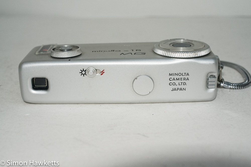 Minolta 16 MG miniature 16mm camera - back view showing viewfinder and shutter selector