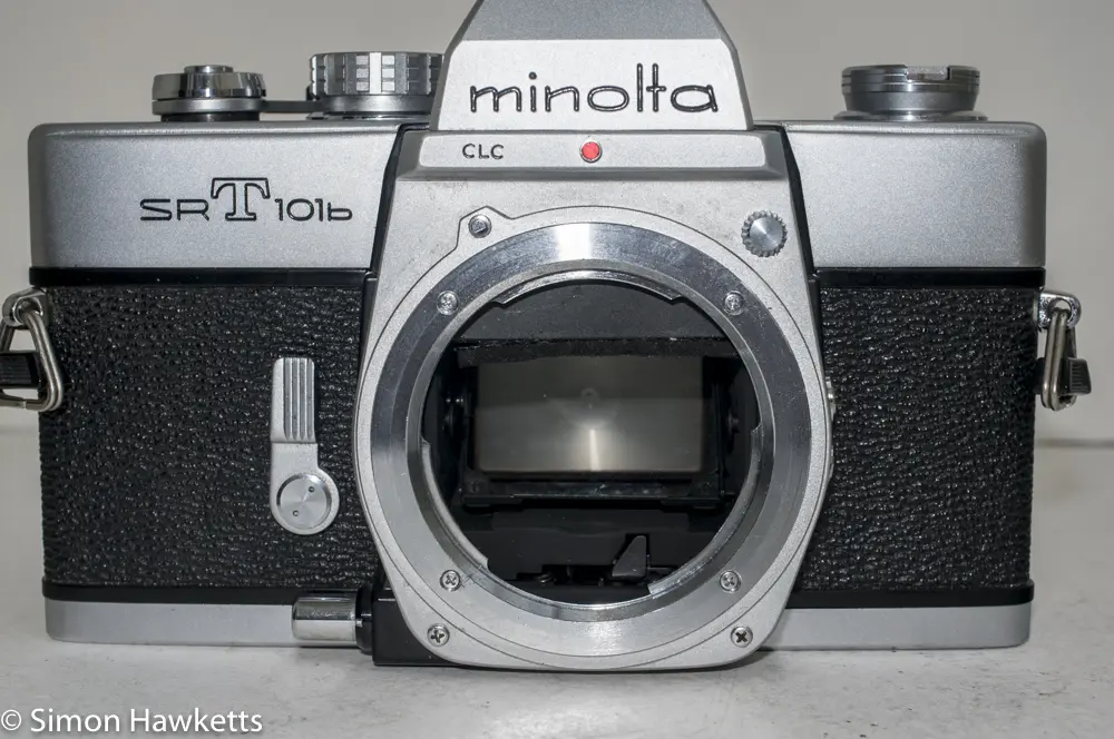 Minolta SRT101b 35mm slr camera - front view without lens
