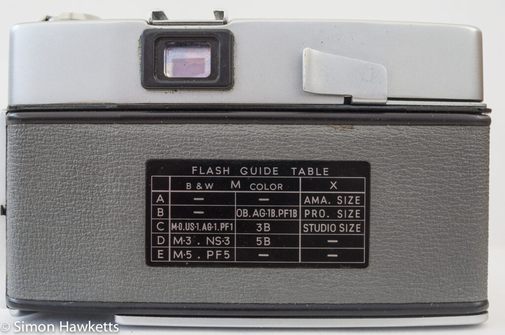 Minolta Uniomat II 35mm rangefinder showing flash guide