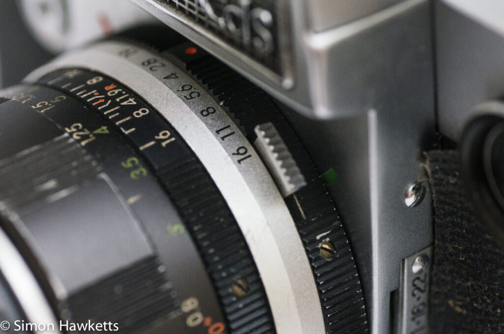Miranda Automex III 35mm SLR camera showing depth of field preview
