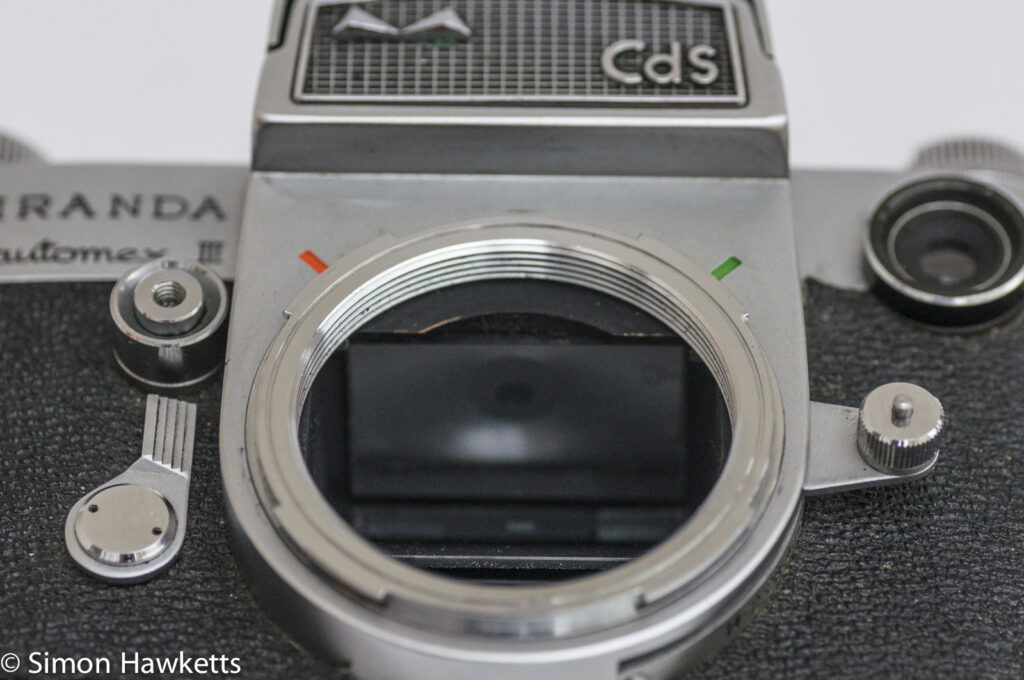 Miranda Automex III 35mm SLR camera showing dual lens mount