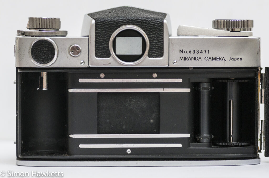 Miranda Automex III 35mm SLR camera showing film chamber
