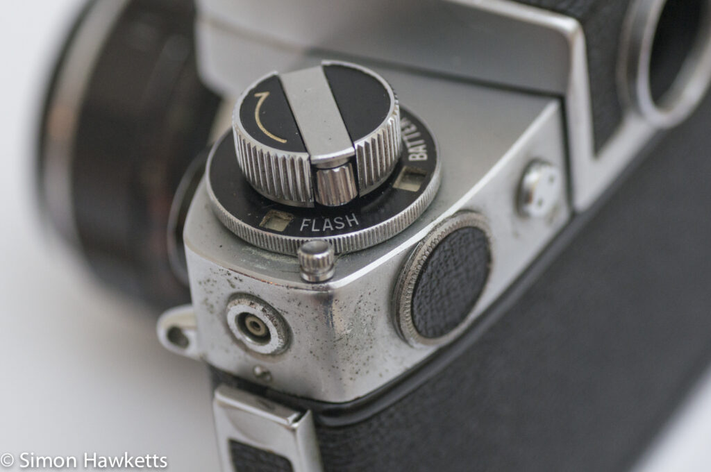 Miranda Automex III 35mm SLR camera showing film rewind crank