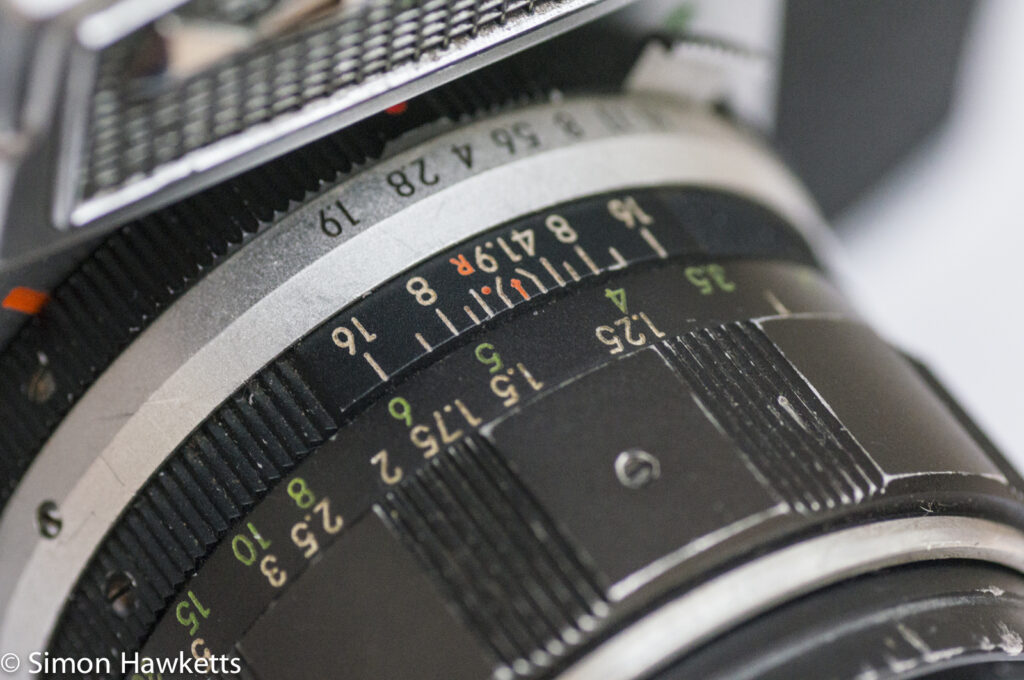 Miranda Automex III 35mm SLR camera showing focus ring