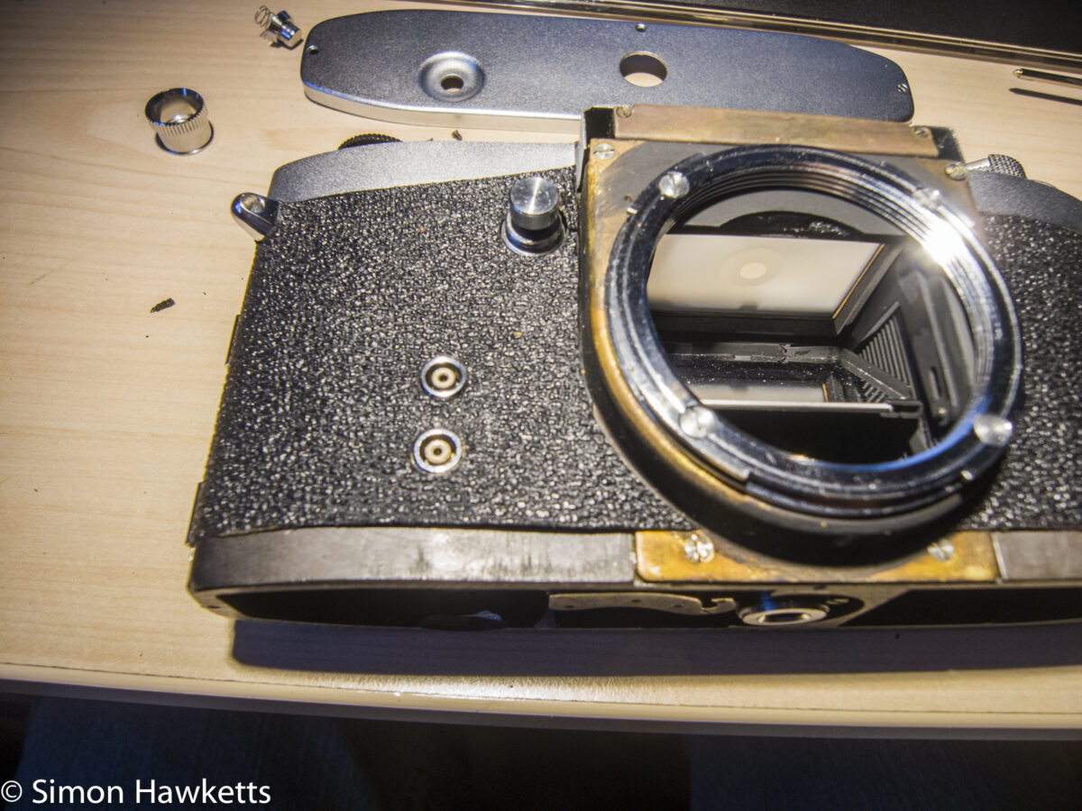 Miranda D-r shutter repair - removing the front covering