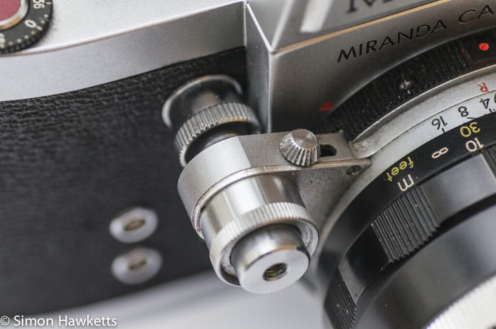 Miranda Dr 35mm SLR showing lens PAD lever