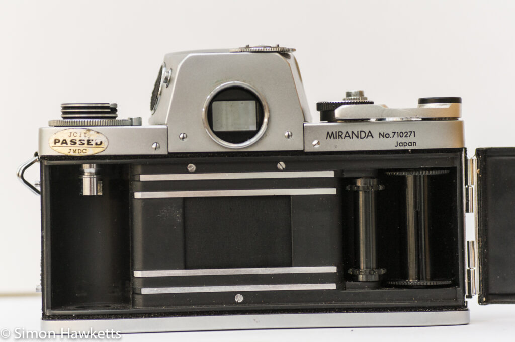 Miranda Fm 35mm slr camera showing film chamber