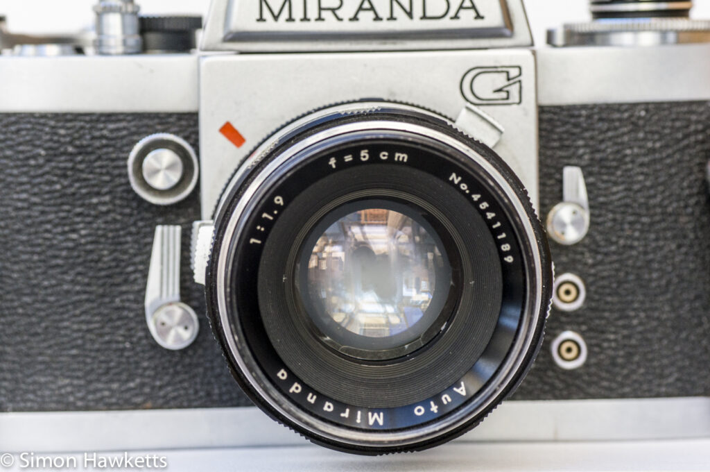 Miranda G 35mm slr camera showing lens front view