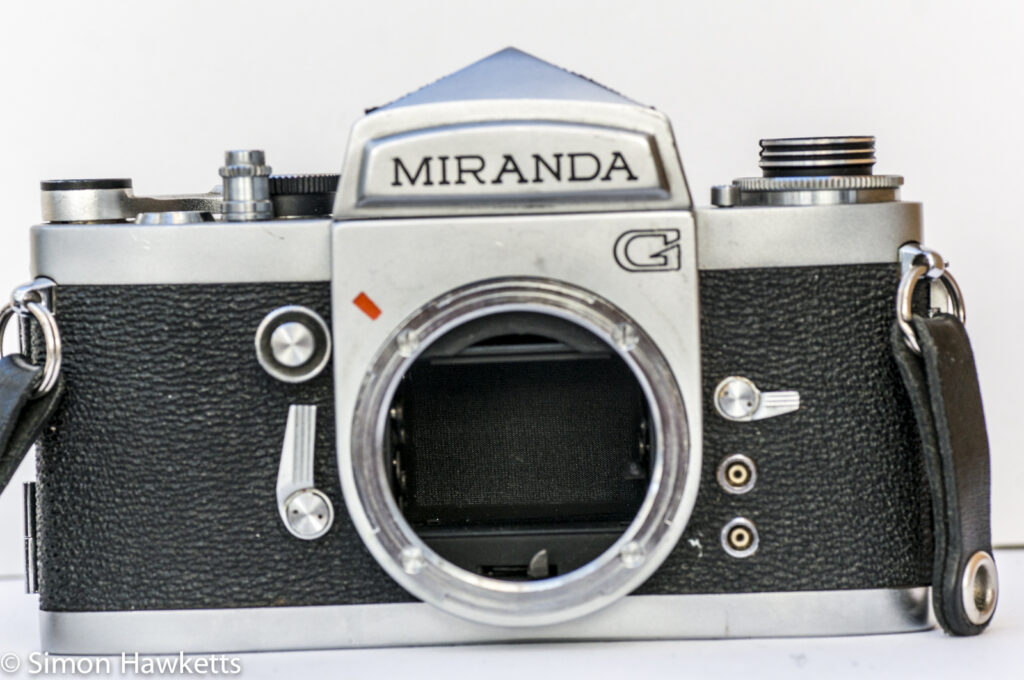 Miranda G 35mm slr camera showing mirror lockup with mirror up