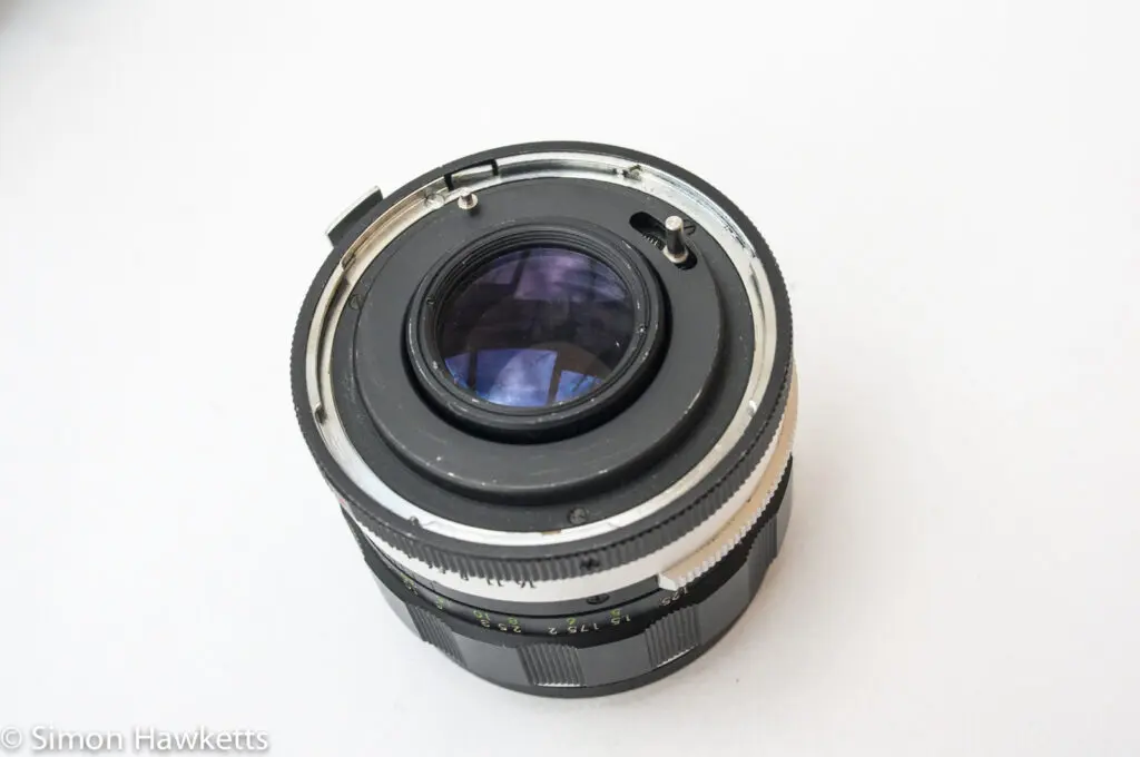 Miranda Sensomat RE 35mm slr camera showing lens mount with additional pin