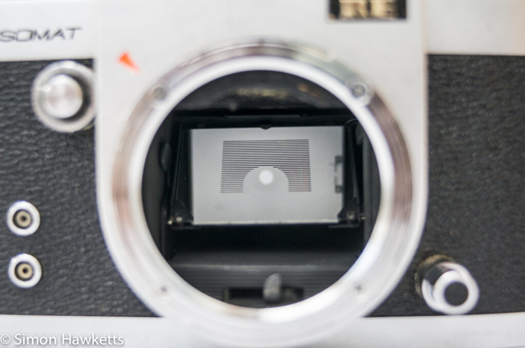 Miranda Sensomat RE 35mm slr camera showing metering cell on mirror