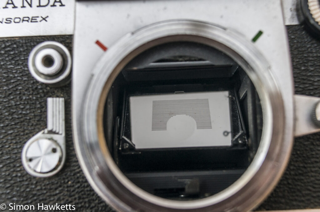 Miranda Sensorex 35mm slr camera showing light sensor on the mirror