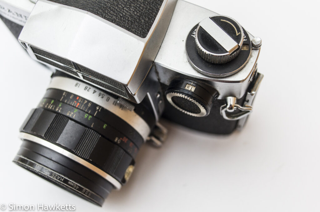 Miranda Sensorex 35mm slr camera showing maximum aperture dial