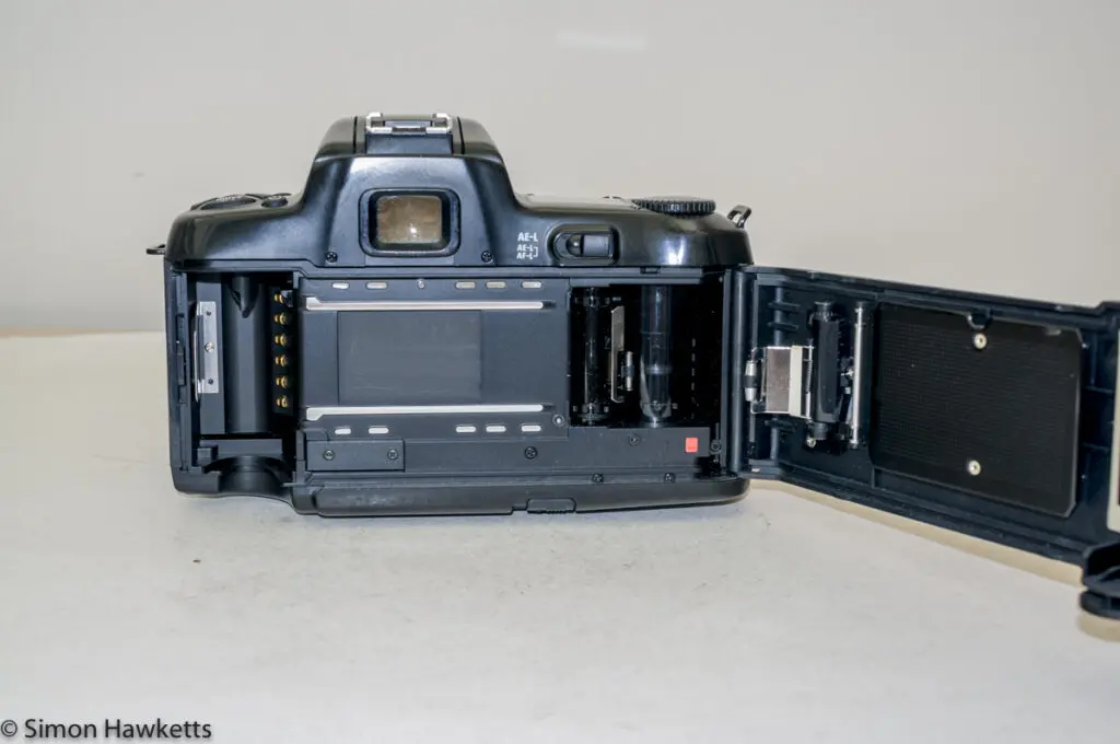 Nikon F-601 autofocus SLR - Back view with door open