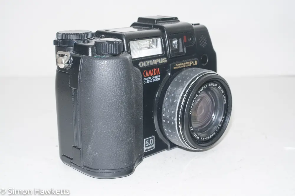 Olympus Camedia C-5050 digital camera - side view showing hand grip
