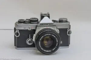 Olympus OM-2 35mm slr - front view with Zuiko Auto-S 50mm f/1.8 lens fitted