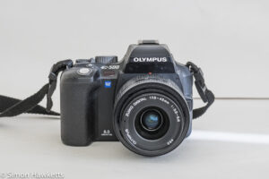 Olympus evolt E500 dslr - front view with 17.5 to 45mm lens