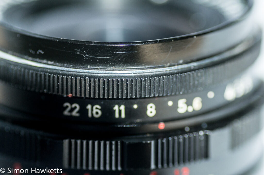 pentacon 30mm f 3 5 pre set lens showing aperture ring