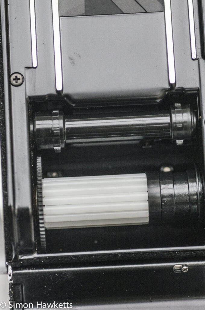 Pentax MG 35mm slr showing film take up spool
