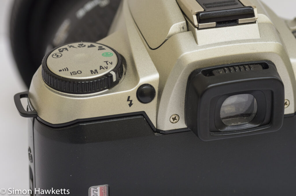 Pentax MZ-30 35mm Autofocus slr showing flash pop-up button