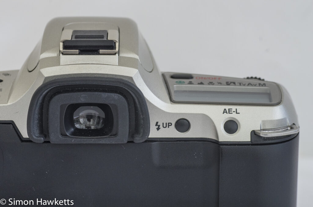 Pentax MZ-60 QD 35mm autofocus slr showing AE-Lock and flash pop-up button