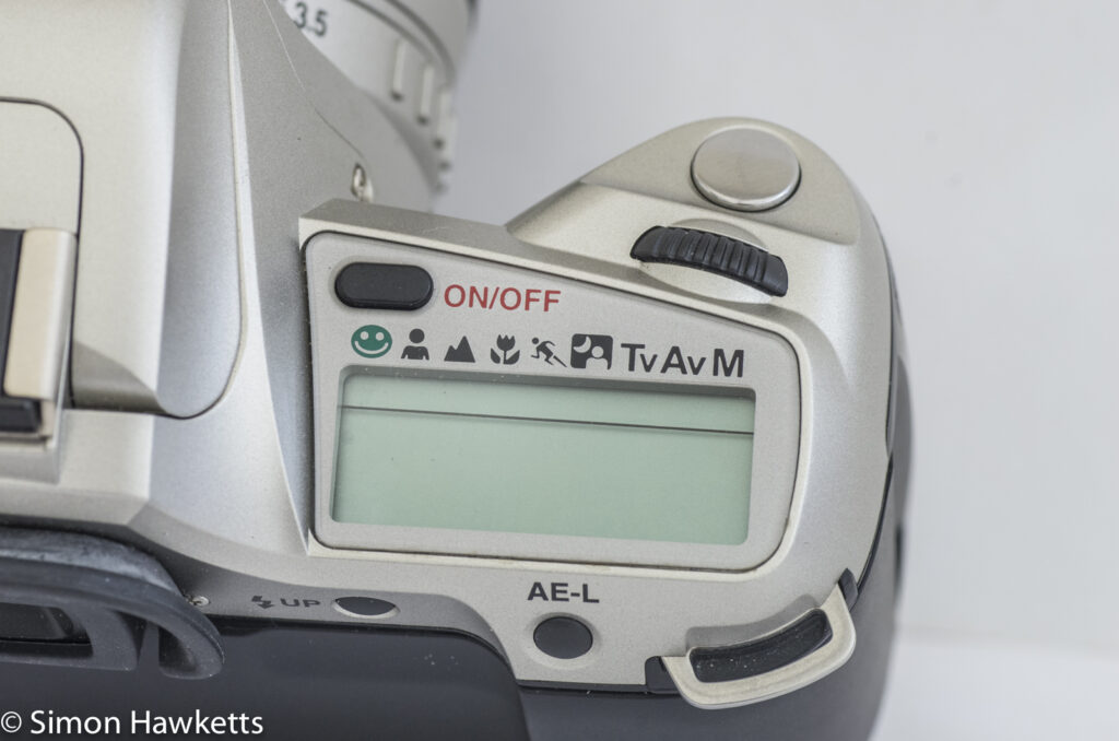 Pentax MZ-60 QD 35mm autofocus slr showing top plate LCD and rocker control