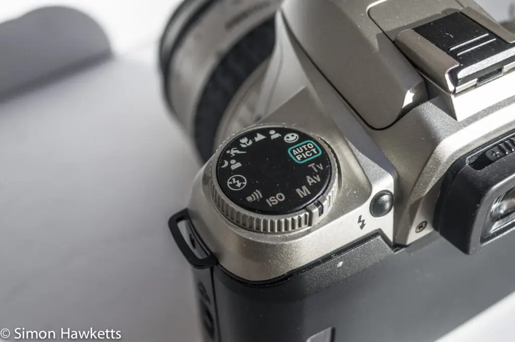 Pentax MZ-7 35mm autofocus slr showing exposure mode selector
